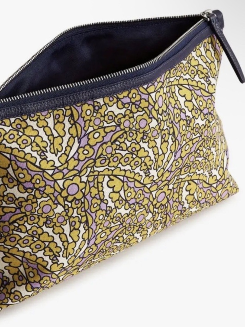 NWT Vera Bradley Oxford Canvas Large Clutch Pouch Leather Trim Tiny Garden Print